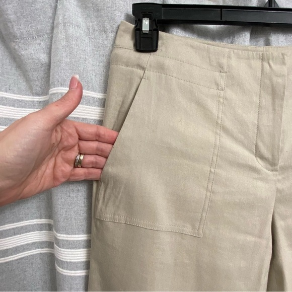 TAHARI / "Wes" Khaki Linen Blend Wide Leg Pants Size 6 - Picture 7 of 15